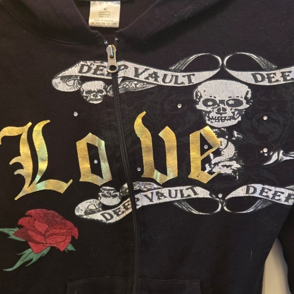 Romeo & Juliet Couture  Black Jacket Womens with Gold Accents Zip Up Hoodie Y2K - Picture 2 of 4